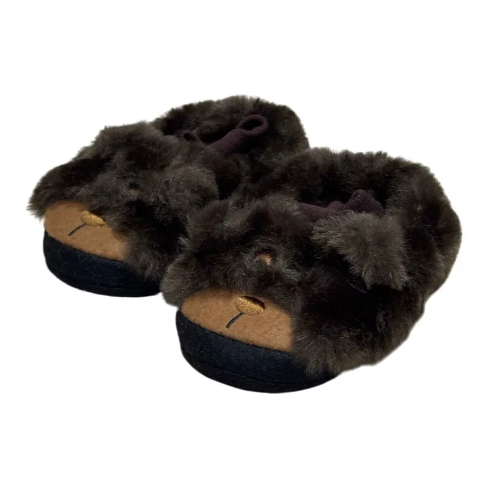 L.L. Bean Toddler Animal Paws Bear Slippers Sz 3-4 Faux Fur Paw Sole Cozy Indoor